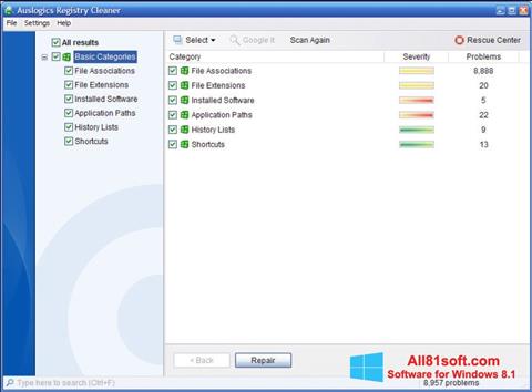 截圖 Auslogics Registry Cleaner Windows 8.1